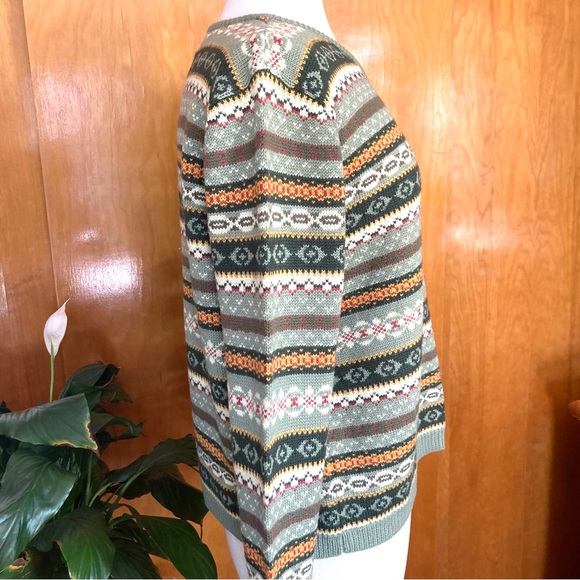 🐶Hasting & Smith Green patterned V-neck wool blend sweater size L women’s - Picture 7 of 9